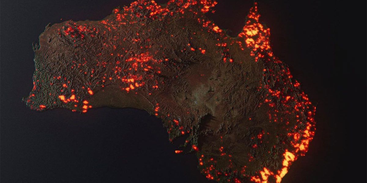 Australie, vue aérienne des incendies